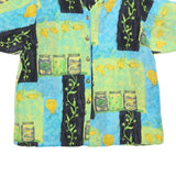 Womens Blue Green Black Rayon Printed Short Sleeve Collared Button Shirt UK 24