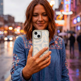 Clear Sandstone Wiggle iPhone 17 Pro Case With London Fog Ridge (MagSafe included) - Lifestyle photo showing phone case in use