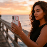 Clear Cat Couture iPhone 17 Pro Case With Petal Pink Ridge (MagSafe included) - Lifestyle photo showing phone case in use