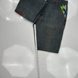 Embroidered Coogi Graphic Denim Shorts - 38W 11L Multicoloured Denim