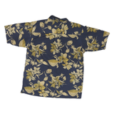 BILL BLASS Mens Navy & Yellow Floral Pattern Shirt L Polyester Blend Casual