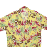 Mens Yellow Tropical Print Cotton Blend Short Sleeve Shirt L Summer Casual