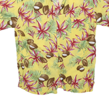 Mens Yellow Tropical Print Cotton Blend Short Sleeve Shirt L Summer Casual