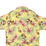 Mens Yellow Tropical Print Cotton Blend Short Sleeve Shirt L Summer Casual