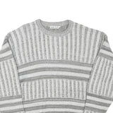 LINEA MARCO Mens Grey & White Patterned Cotton Blend Jumper Crew Neck Chunky