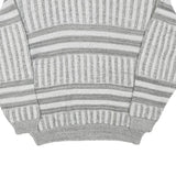LINEA MARCO Mens Grey & White Patterned Cotton Blend Jumper Crew Neck Chunky