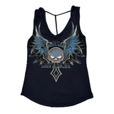 Skull And Wings Harley Davidson Graphic Tank Top - Small Blue Polyester