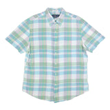 RALPH LAUREN Mens Green & Blue Check Shirt XL Summer Casual Cotton Short Sleeve