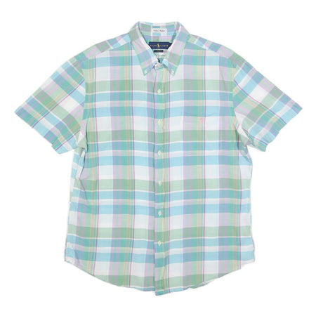 RALPH LAUREN Mens Green & Blue Check Shirt XL Summer Casual Cotton Short Sleeve
