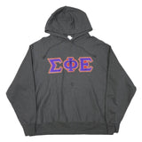 CHAMPION Mens Grey Hoodie 2XL Embroidered Greek Letters Pullover Sweatshirt