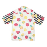 Mens White & Black Fruit Print Cotton Blend Shirt L Casual Summer Short Sleeve