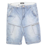 CANDA Mens Shorts Blue Denim Casual L W34 Cotton Blend Zip Pockets