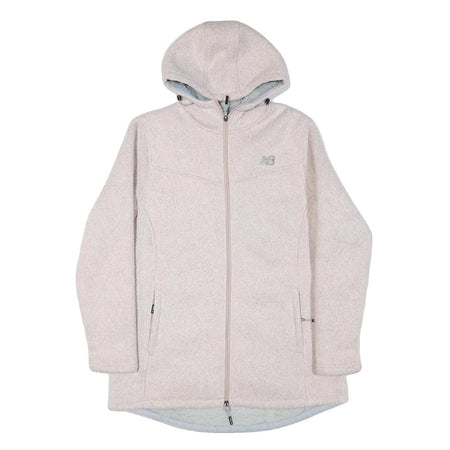 NEW BALANCE Womens Cream Hooded Zip Jacket L Polyester Blend Plain Lightweight