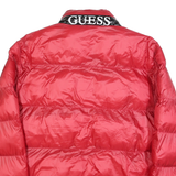 GUESS Mens Red Black Puffer Jacket M Polyester Blend Zip Casual Winter