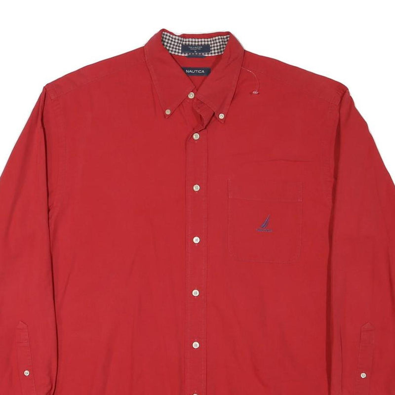 TOMMY HILFIGER Mens Red Cotton Blend Shirt L Button Down Classic Fit Casual