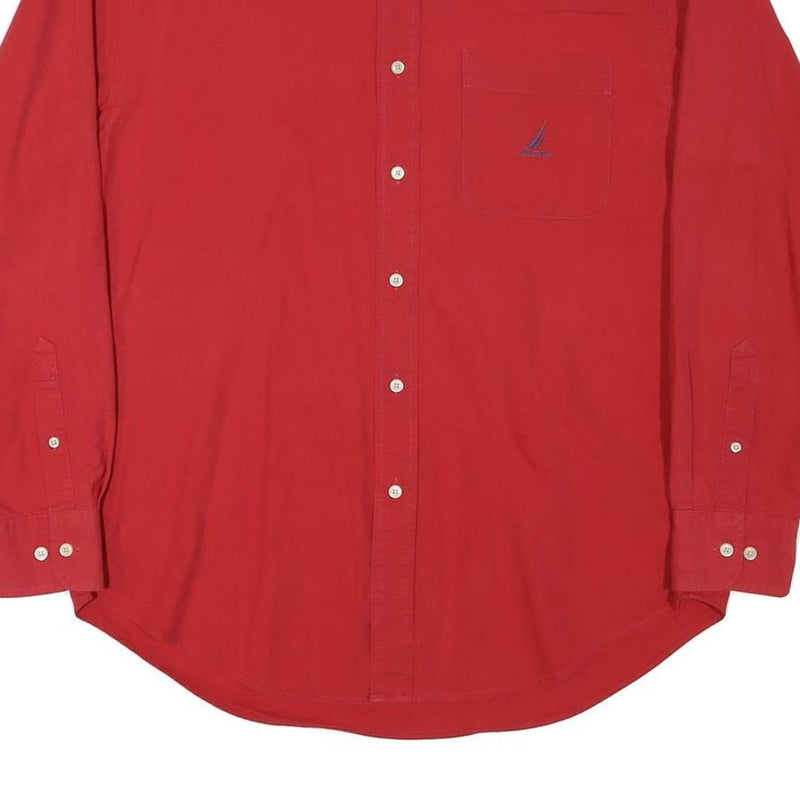 TOMMY HILFIGER Mens Red Cotton Blend Shirt L Button Down Classic Fit Casual