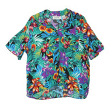 JOSEPHINE Womens Green Tropical Floral Print Short Sleeve Shirt L Cotton Blend
