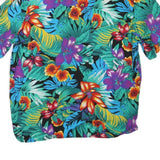 JOSEPHINE Womens Green Tropical Floral Print Short Sleeve Shirt L Cotton Blend