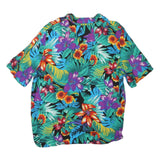 JOSEPHINE Womens Green Tropical Floral Print Short Sleeve Shirt L Cotton Blend