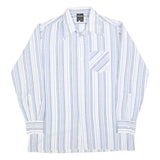WALDE Mens Blue & White Striped Shirt L Cotton Blend Classic Fit Long Sleeve