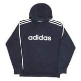 ADIDAS Mens Blue & White Pullover M Cotton Blend Jersey Drawstring Hoodie