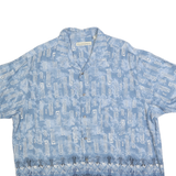 MUNSINGWEAR Mens Blue Patterned Cotton Blend Shirt XL Casual Summer Short Sleeve