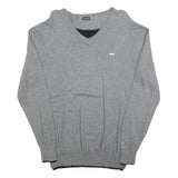 BRUNO BANANI Mens Grey Plain Pullover V-Neck Basic Knit L Lightweight Jumper