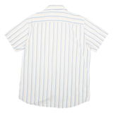 BOSS Mens White Blue & Beige Striped Cotton Blend Shirt L Casual Summer Short