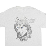 LITTLE BROWNIE ORIGINALS Mens White Grey Husky Graphic T-Shirt L Short Sleeve