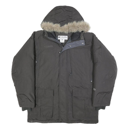 COLUMBIA Mens Black Hooded Puffer Jacket L Nylon Zip Winter Coat Outdoor Warm