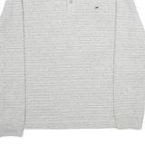 TOMMY HILFIGER Mens Grey Stripe Henley T-Shirt L Long Sleeve Crew Neck Cotton