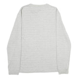 TOMMY HILFIGER Mens Grey Stripe Henley T-Shirt L Long Sleeve Crew Neck Cotton