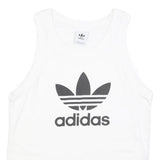 ADIDAS Womens White & Black Logo Vest M Sleeveless Crew Neck Cotton Blend
