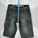 Noiz Hip Hop Cargo Shorts - 34W 13L Dark Wash Cotton