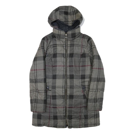 BARBOUR Womens Grey & Black Outdoor Checked Jacket S Polyester Blend Woven Zip
