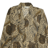 JKS DESIGN Womens Beige Animal Print Long Sleeve Shirt L Polyester Blend