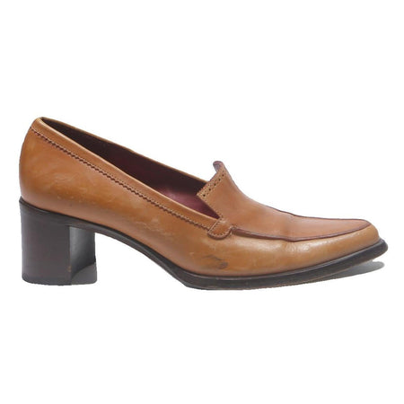 ZAMAGNI Womens Brown Leather Block Heel Shoes UK 6 Classic Smart Loafers