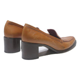 ZAMAGNI Womens Brown Leather Block Heel Shoes UK 6 Classic Smart Loafers