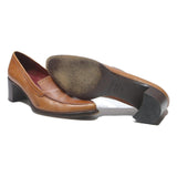 ZAMAGNI Womens Brown Leather Block Heel Shoes UK 6 Classic Smart Loafers