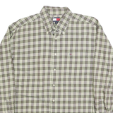 TOMMY HILFIGER Mens Green Check Shirt XL Button-Down Long Sleeve Casual Cotton