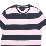 TOMMY HILFIGER Mens Navy & Pink Stripe T-Shirt L Short Sleeve Crew Neck Cotton
