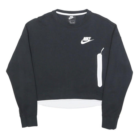 NIKE Womens Black Crew Neck S Sweatshirt Crop Zip Pocket Casual Style