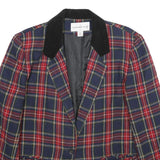 FUNDAMENTAL THINGS Womens Blue & Red Check Wool Blend Jacket UK 14 Button