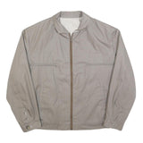 Mens Beige Cotton Blend Zip Front Jacket L Plain Lightweight Casual Outerwear