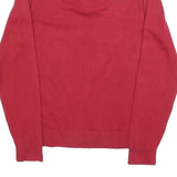 TOMMY HILFIGER Mens Red Pullover Plain V-Neck Basic Knit Jumper L Cotton