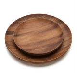 Anygleam Natural Wood 2pcs Round Wooden Plate Food Kitchen Tableware