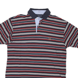 TOMMY HILFIGER Mens Navy Blue & Red Striped Short Sleeve Polo Shirt L Classic