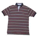 TOMMY HILFIGER Mens Navy Blue & Red Striped Short Sleeve Polo Shirt L Classic