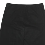 Womens Black Plain Cotton Blend Straight Knee Length Skirt M Classic Office Wear