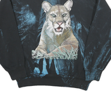 Mens Black Sweatshirt Cougar Graphic Crew Neck L Cotton Blend Vintage Style